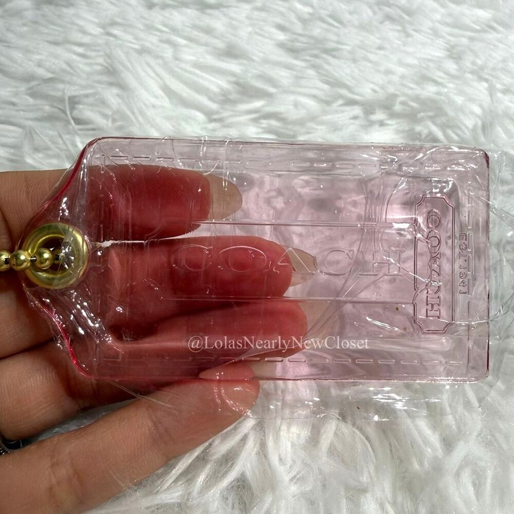 3" COACH Poppy Pink Clear Fob Bag Charm Hang tag Hangtag